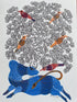 Traditional Gond wall painting of Bull and Birds