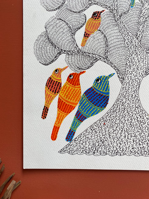 Bird Tree Gond Wall Painting