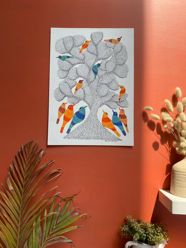 Bird Tree Gond Wall Painting