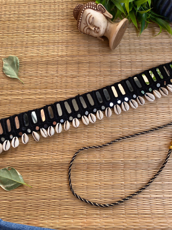 Black Double Layer Mirror Waist Belt