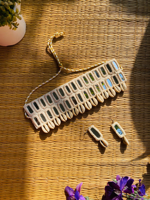 White Double Mirror Choker with earrings