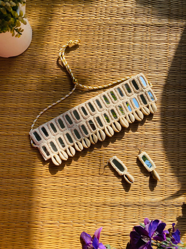 White Double Mirror Choker with earrings