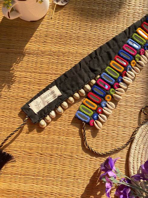 Black Double Layer Multi Mirror Waist Belt