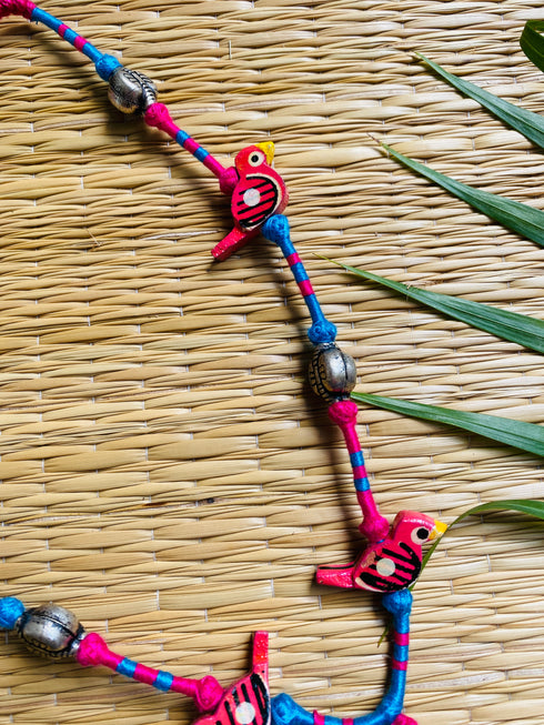 Pink Blue Patwa Sleek Thread Necklace