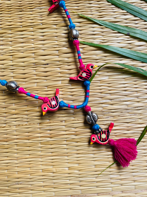 Pink Blue Patwa Sleek Thread Necklace