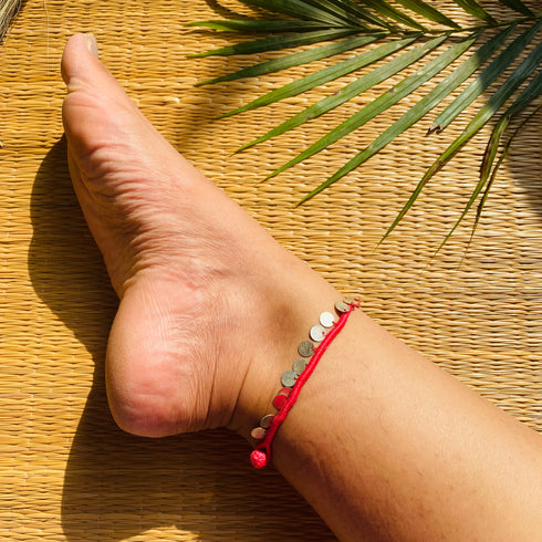 Pink Silver Sippi latkna Patwa Anklet