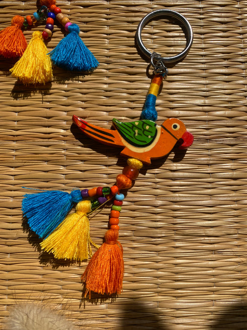 Orange Parrot Boho Tassel Keychain