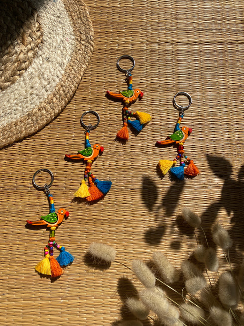 Orange Parrot Boho Tassel Keychain