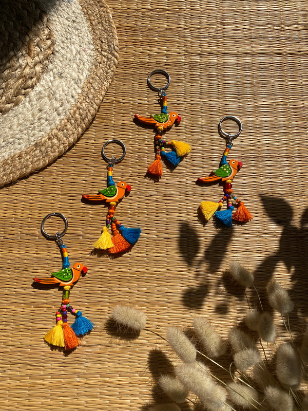 Orange Parrot Boho Tassel Keychain
