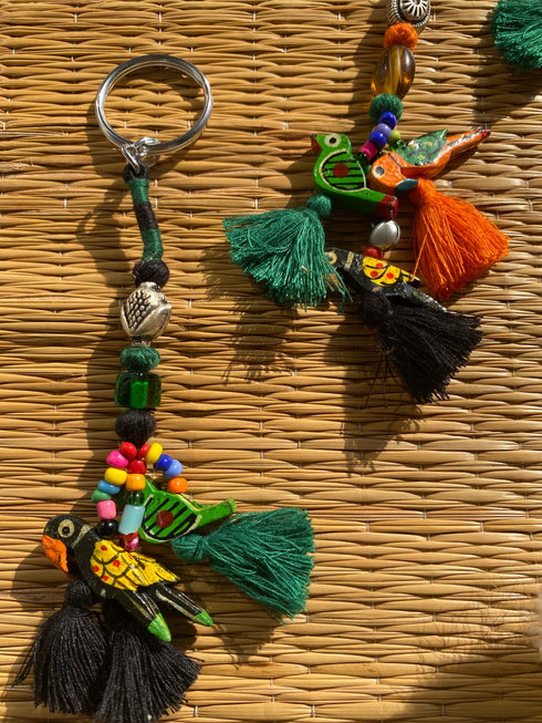 Bird Black Boho Tassel Keychain