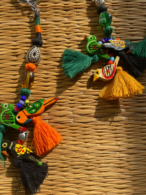 Bird Black Boho Tassel Keychain