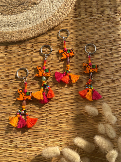 Orange Horse Boho Tassel Keychain