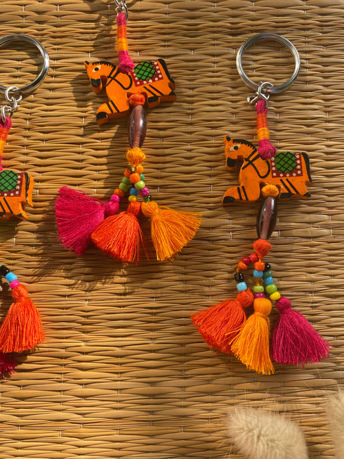Orange Horse Boho Tassel Keychain