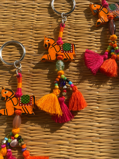 Orange Horse Boho Tassel Keychain
