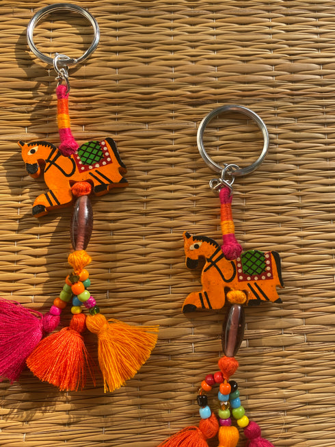 Orange Horse Boho Tassel Keychain