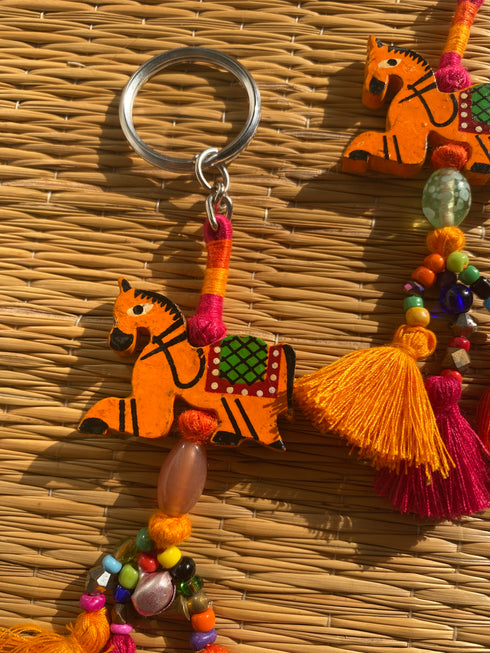 Orange Horse Boho Tassel Keychain