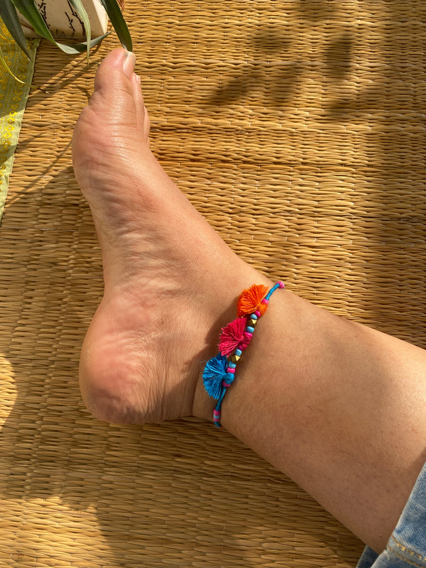 Blue Multi Tassels Patwa Anklet- 1pc