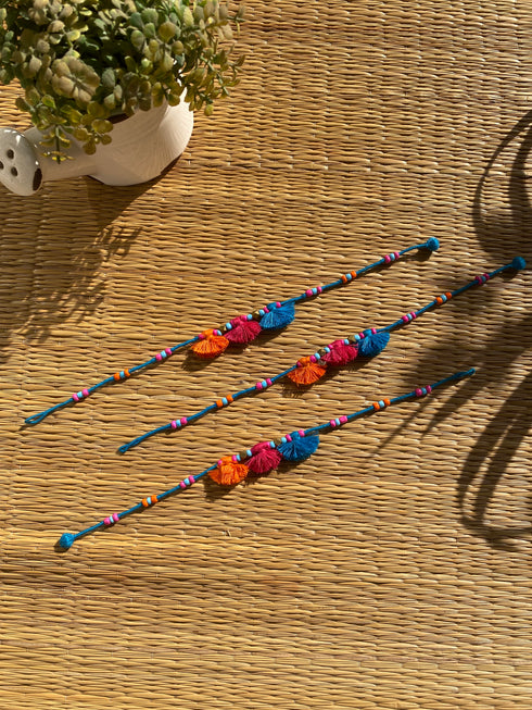 Blue Multi Tassels Patwa Anklet- 1pc