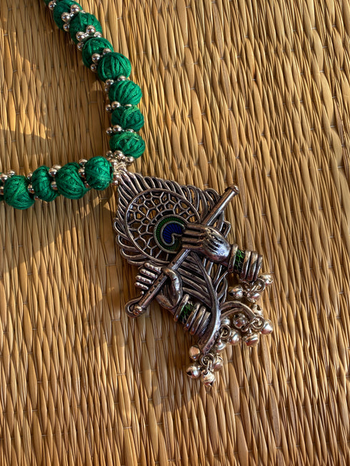 Oxidised Green Krishan Bansuri Necklace