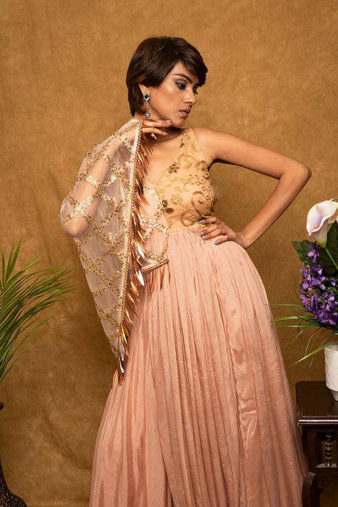 Half Jacket Attached Crop Top & Skirt Set