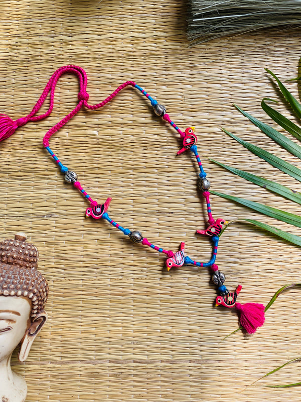Pink Blue Patwa Sleek Thread Necklace