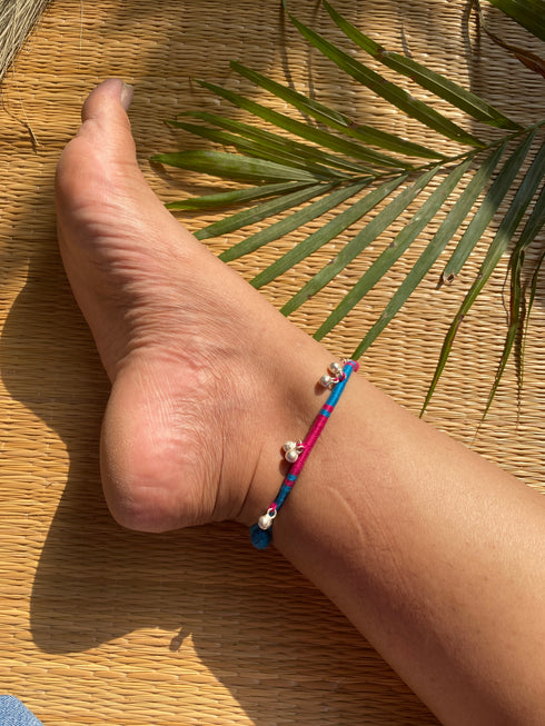 Pink Blue Ghungroo Patwa Anklet